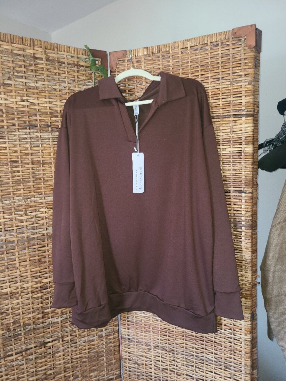 Dear Scarlett Women's NWT XL Oversize Brown Top Wrinkle Free Living